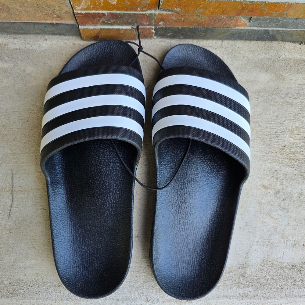 Adidas Slides Men Size 10 Black & White New Athletic Sandals